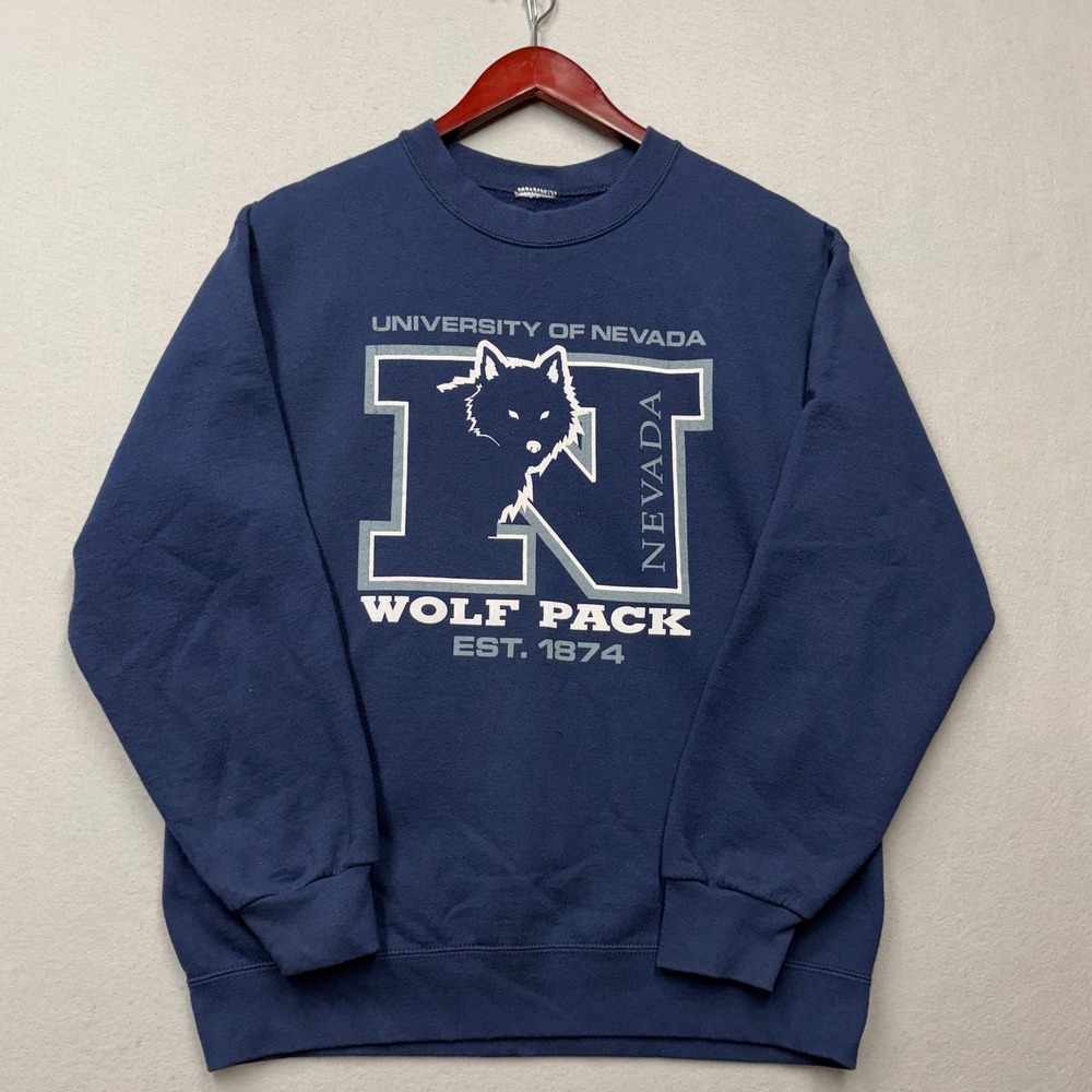 University of Nevada Sweatshirt Mens Medium Navy Wolf Pack Vintage Crewneck